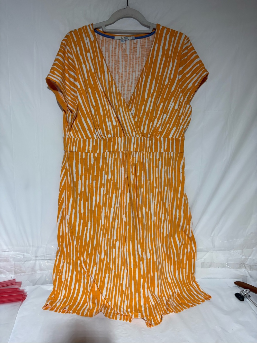 Boden Orange and White Striped Midi Dress